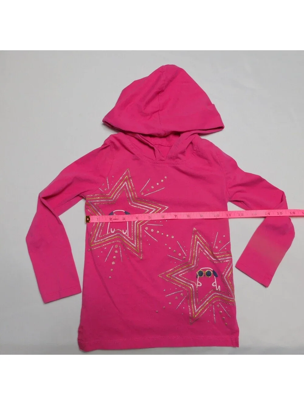 Carters Kid Girls Size 5 Hoodie Pink Long Sleeve Star Glitter Graphic Pullover